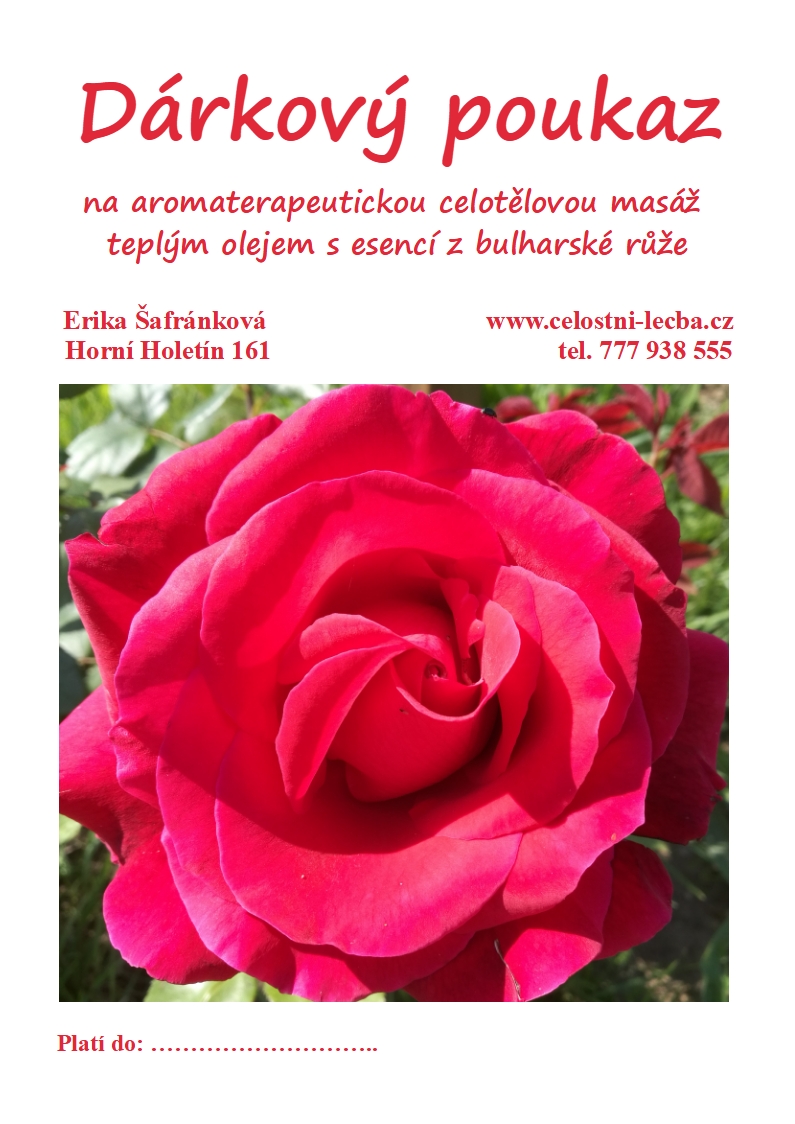 Celotělová aromaterapeutická masáž teplým olejem s bulharskou růží 90 min. - dárkový poukaz