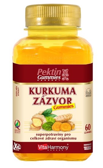 Kurkuma &amp; Zázvor Gummies XXL, 60 gum., doplněk stravy Superpotravina pro celkové zdraví organismu