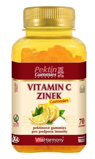 Vitamin C &amp; Zinek Gummies XXL, 70 gum., doplněk stravy Pektinové gummies pro podporu imunity